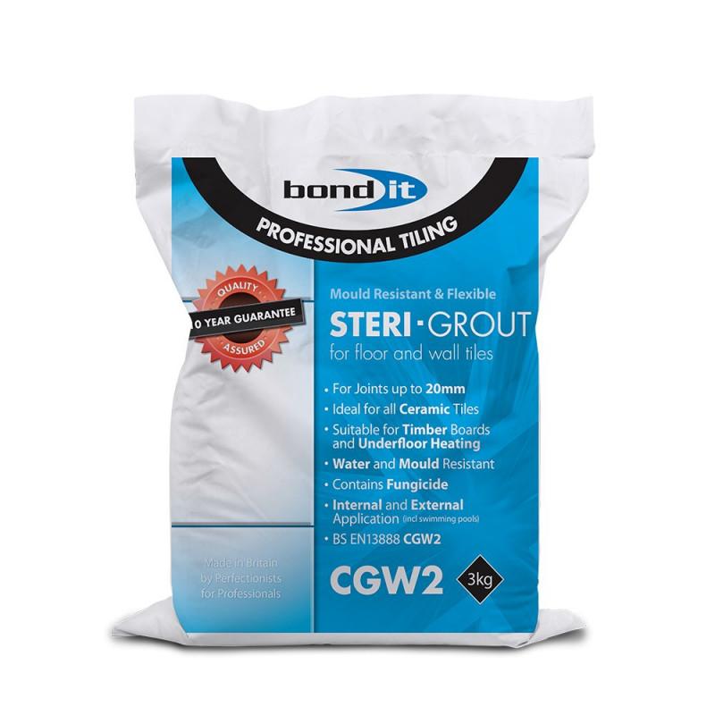 Steri Grout Flexi + Mould Resist WALL & FLOOR TILE GROUT 3kg - Trade 4 Less - Building Supplies UK