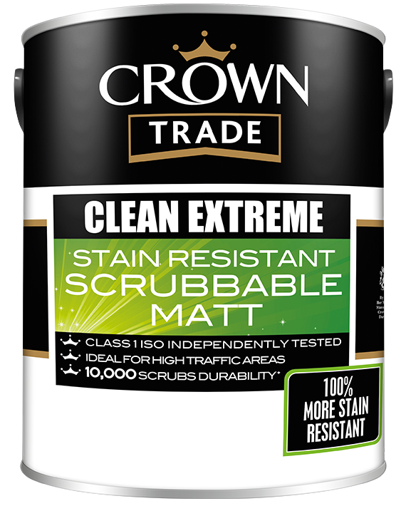 Crown Trade Clean Extreme Scrubbable Matt Emulsion Paint 5L - Trade 4 Less - Building Supplies UK