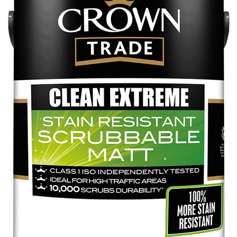 Crown Trade Clean Extreme Scrubbable Matt Emulsion Paint 5L - Trade 4 Less - Building Supplies UK