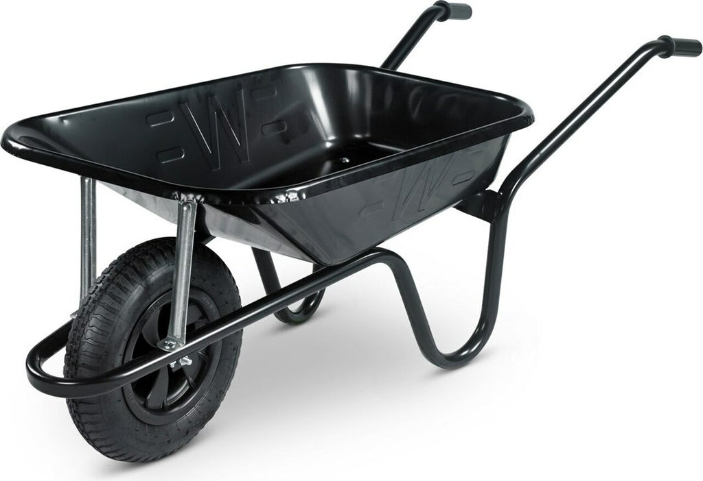 Black 85lt Contractor Wheelbarrow Solid Tyre - Trade 4 Less - Building Supplies UK